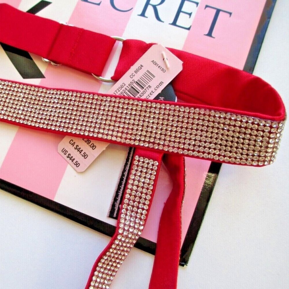 VICTORIA'S SECRET VERY SEXY Red Garter Belt Rhinestone Shine Strap XS/S M/L NWT